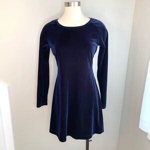 Moda Int'l Dark Blue Stretch Velvet Skater Mini Dress - Size S